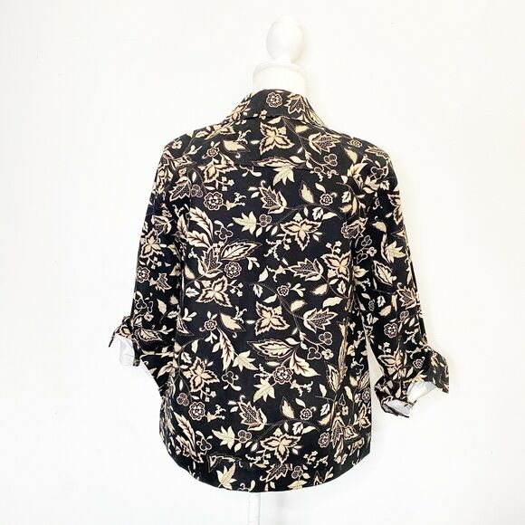Appleseeds Women’s Tapestry Floral blazer bomber Jacket Button Brown denim M - Picture 2 of 12
